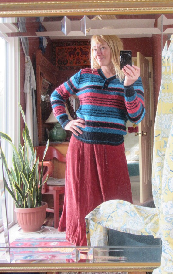 1980s Knobby Striped Sweater, Pink Blue Black Kno… - image 7