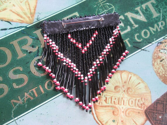 Vintage Native American Seed Bead Fringe Brooch, … - image 5