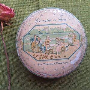 1920s Antique French Candy Tin, Antique Paris Bon-BonCandy Tin, Advertising Tin, Les Moineaux Parisiens French Candy Tin, Art Nouveau Tin