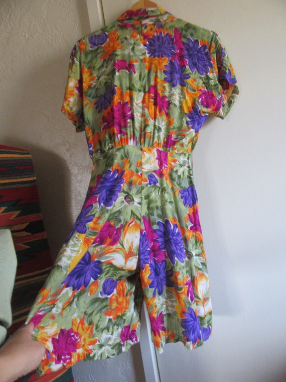 1990s Tropical Floral Print Rayon Romper, Colorfu… - image 6