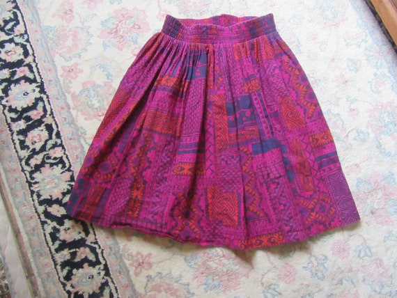 1980s Fuschia/Orange/Purple Cotton Knee Length Sk… - image 8