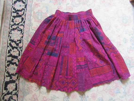 1980s Fuschia/Orange/Purple Cotton Knee Length Sk… - image 2