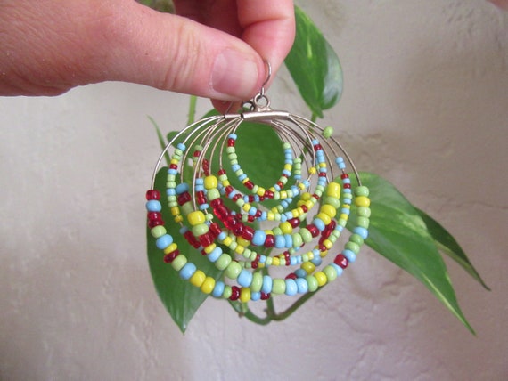 Colorful Five Strand Large Hoop Earrings, Boho Ye… - image 4
