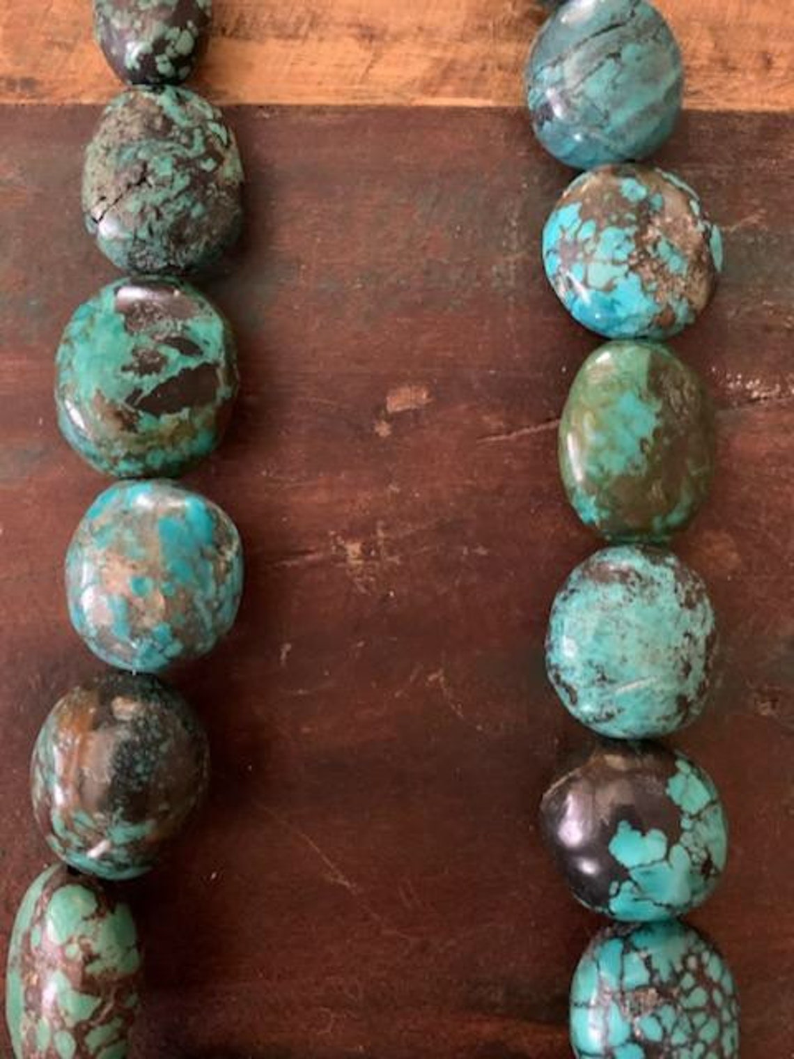 Long turquoise necklace with handmade 25 Sterling silver clasp Etsy