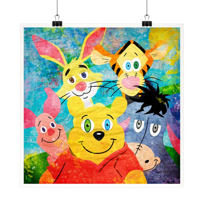 Fine Art Print Winnie the Pooh Pooh and Friends Art Whimsical Art Digital Illustration Cartoon Art