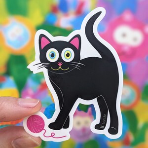 Black Cat Stickers - &quot;CMYKitty with Yarn&quot; & &quot;CMYKitty Flower&quot; Funky Die Cut Vinyl Sticker, Cat Decals