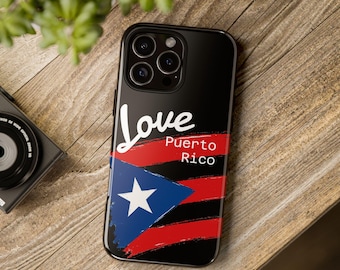Puerto Rico Flag Phone Case, Love Text, Impact Resistant