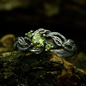 Ethereal Fairy Witchy Wedding Band, Braided Olive Branch Band Silver Engagement Ring, Dark Aesthetic Forest Ring with Nature Themed