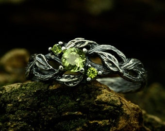 Ethereal Fairy Witchy Wedding Band, Braided Olive Branch Band Silver Engagement Ring, Dark Aesthetic Forest Ring with Nature Themed