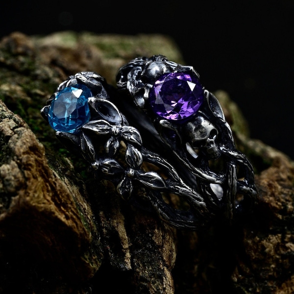 Fantasy Couple Wedding Ring, Dark Forest Matching Engagement Ring with Gothic Style, Unique Elven His & Her Ring, Witchy Nature Jewelry Set
