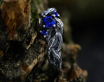 Forest Elvish Mens Tree Bark Silver Ring, Unique Nature Inspired Engagement Ring, Witchy Ethereal Wedding Ring, Fantasy Jewelry Women