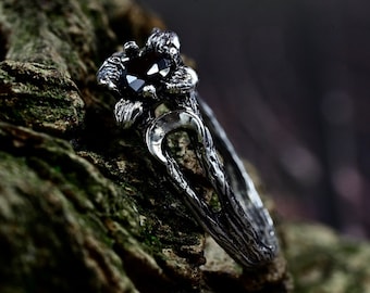 Forest Elvish Mens Tree Bark Silver Ring, Unique Nature Inspired Engagement Ring, Witchy Ethereal Wedding Ring, Fantasy Jewelry Women