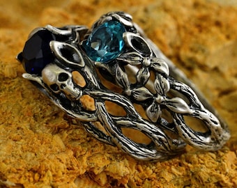 Fantasy Couple Wedding Ring, Dark Forest Matching Engagement Ring with Gothic Style, Unique Elven His & Her Ring, Witchy Nature Jewelry Set