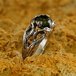 Forest Elvish Mens Tree Bark Silver Ring, Unique Nature Inspired Engagement Ring, Witchy Ethereal Wedding Ring, Fantasy Jewelry Women