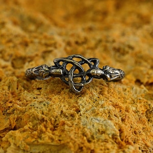 Unique Mens Nature Wedding Ring, Fantasy Celtic Dragon Wedding Band, Silver Forest Fairy Engagement Ring, Witchy Jewelry