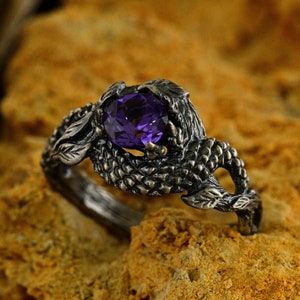 Dark Fantasy Ring Engagement, Silver Mystical Fairy Wedding