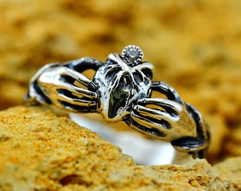 Sterling Silver Claddagh Ring, Celtic Hands and Heart Design, Symbol of Love, Loyalty, and Friendship