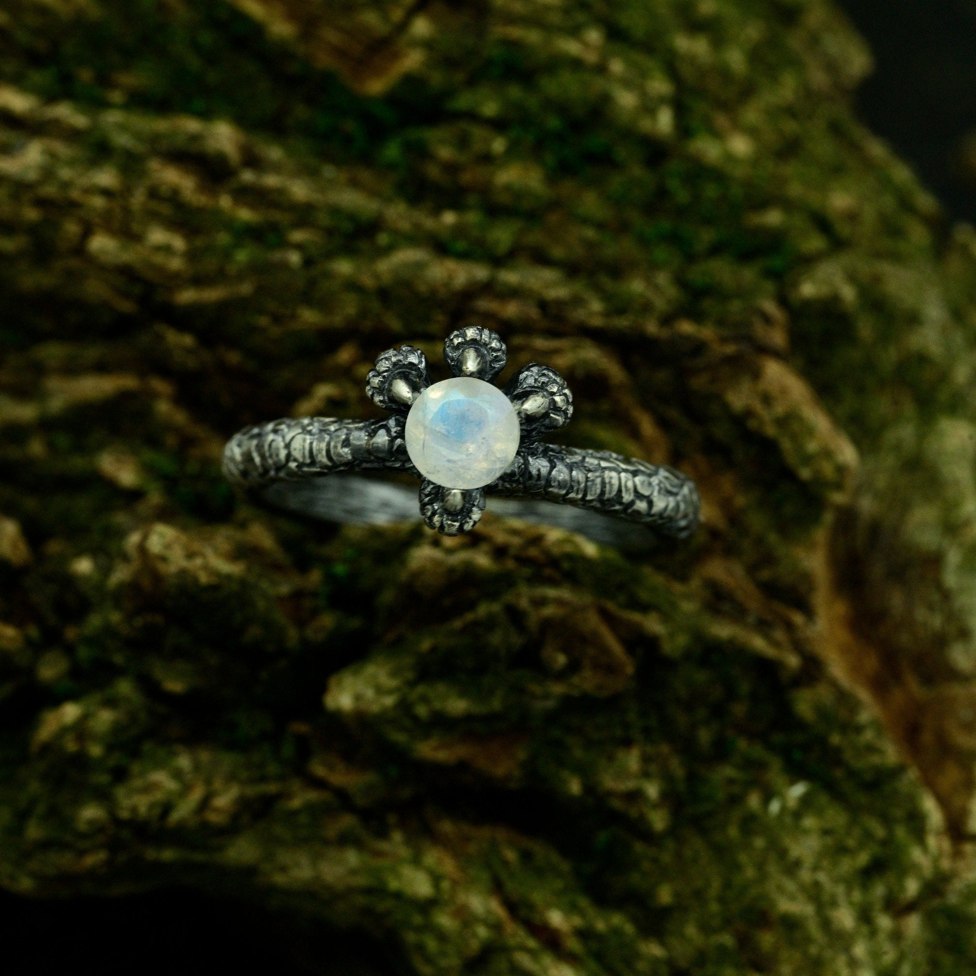 Moonstone Dragon Claw Fantasy Wedding Ring in Silver Simple - Etsy