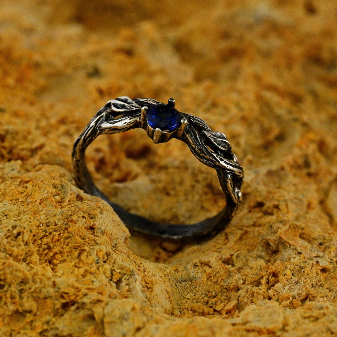 Celtic Eternity Engagement Ring for Men, Leaves and Sapphire Wedding ...