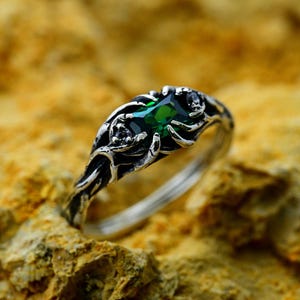 Forest Elvish Mens Tree Bark Silver Ring, Unique Nature Inspired Engagement Ring, Witchy Ethereal Wedding Ring, Fantasy Jewelry Women