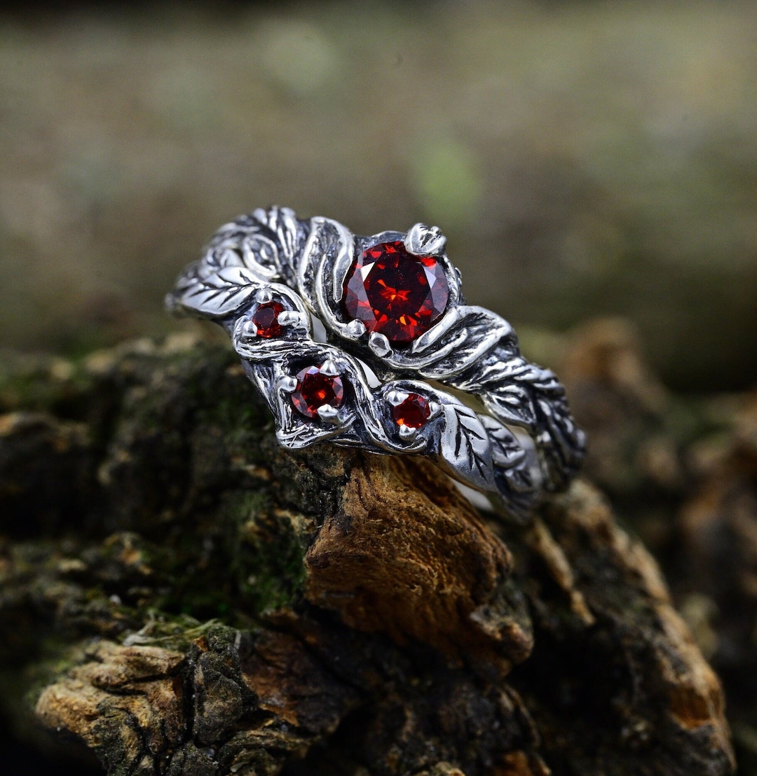 Ethereal Fantasy Wedding Rings Set for Women, Elven Bridal Set ...