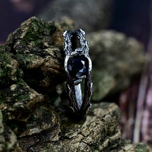 Unique Witchy Tree Bark Wedding Band With Leaf Pattern in Silver ...