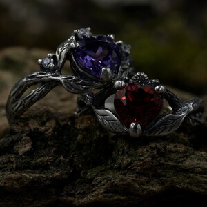 Matching Couple Fantasy Rings With Heart, Whimsical Silver Forest Fairy ...