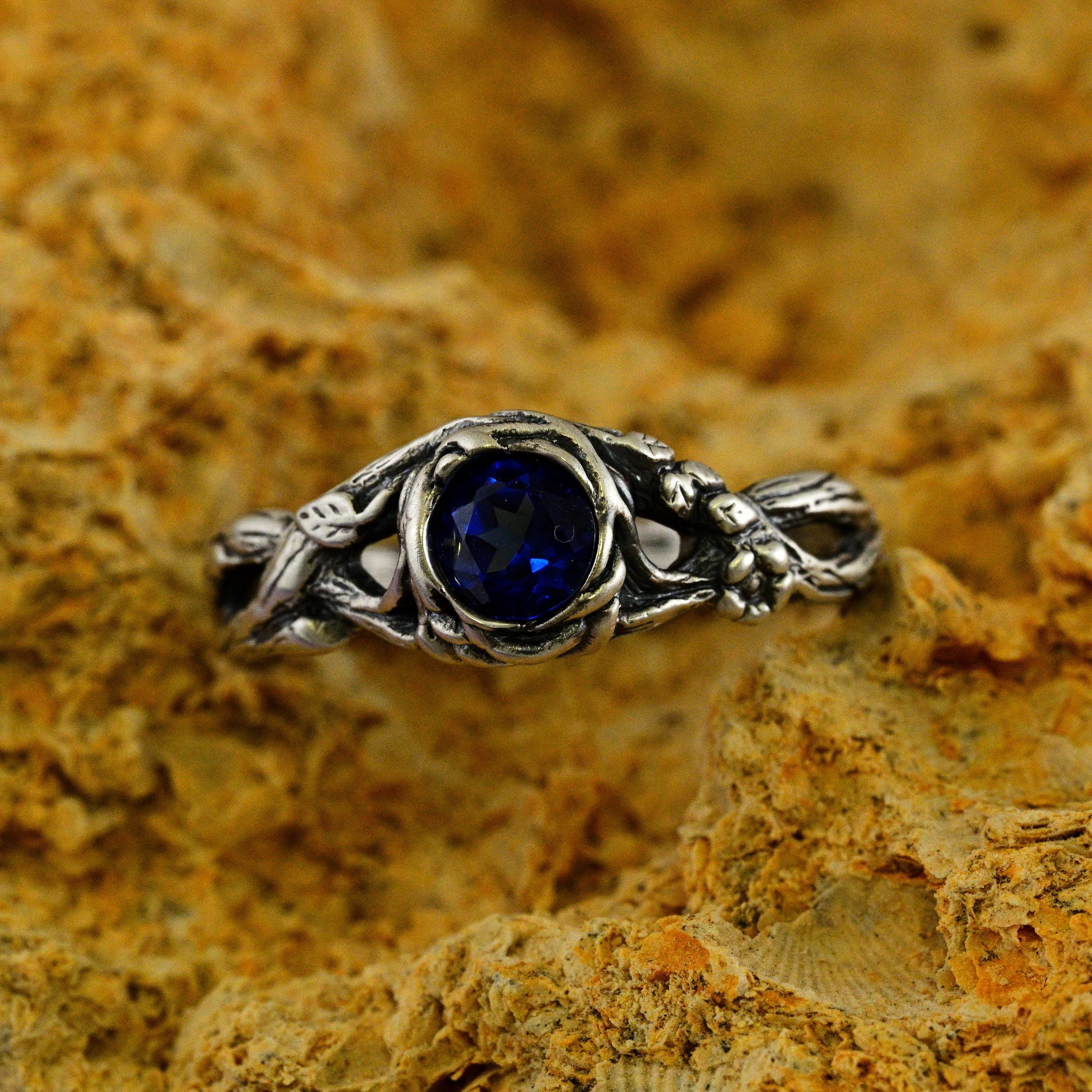 Medieval Sapphire Nature Inspired Ring With Celtic Branch and Knot ...