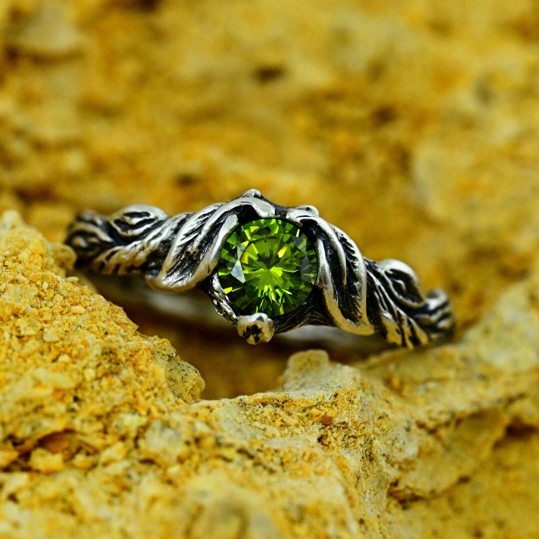 Elvish Forest Fantasy Wedding Ring Peridot, Witch Engagement Ring With ...