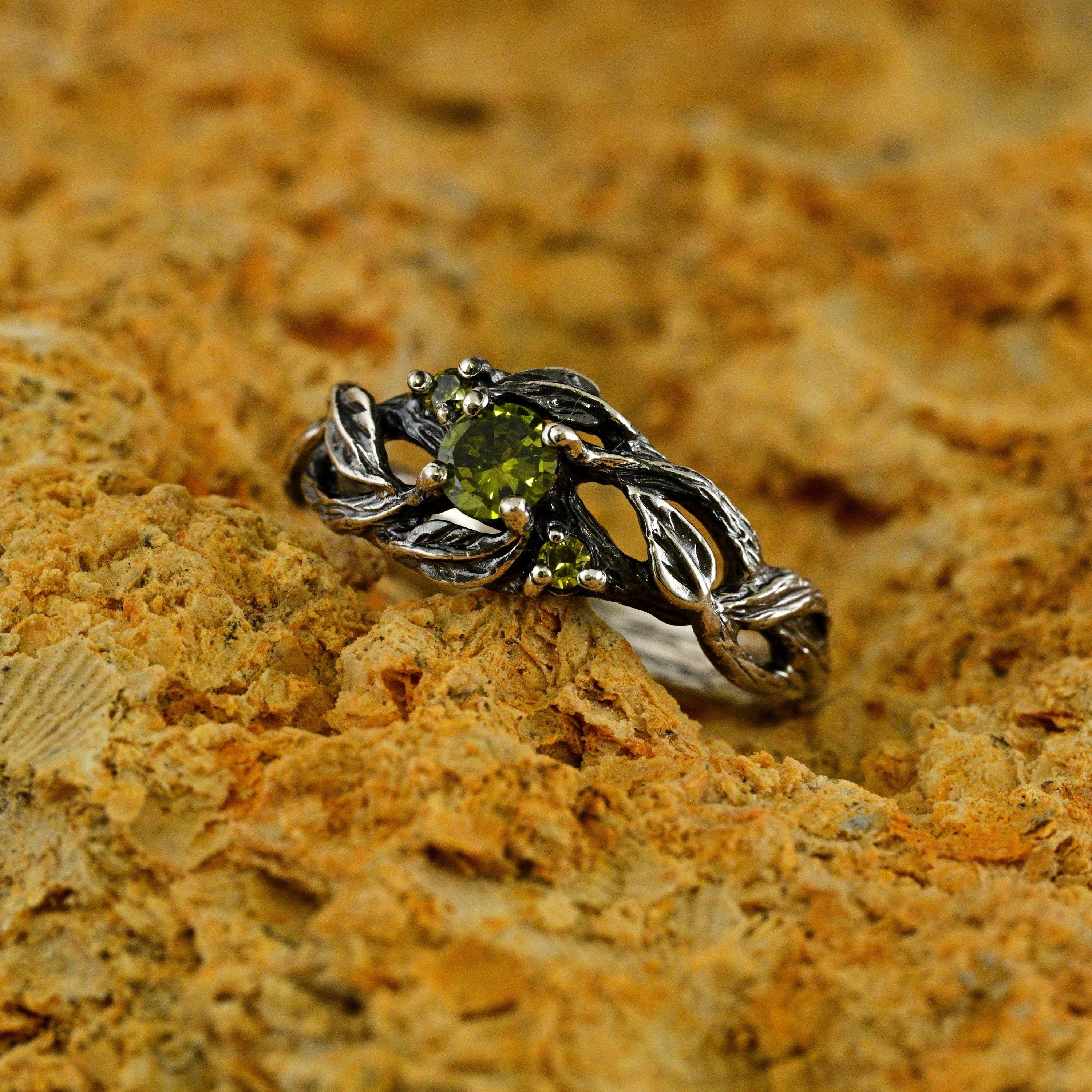 Ethereal Fairy Witchy Wedding Band, Braided Olive Branch Band Silver Engagement Ring, Dark Aesthetic Forest Ring with Nature Themed