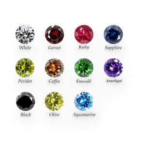 Puede incluir: Una colecci&oacute;n de doce gemas redondas en varios colores, incluyendo blanco, rojo, azul, verde, morado, amarillo, marr&oacute;n, negro y oliva. Cada gema est&aacute; etiquetada con su nombre correspondiente, como Granate, Rub&iacute;, Zafiro, Peridoto, Esmeralda, Amatista y Aguamarina.