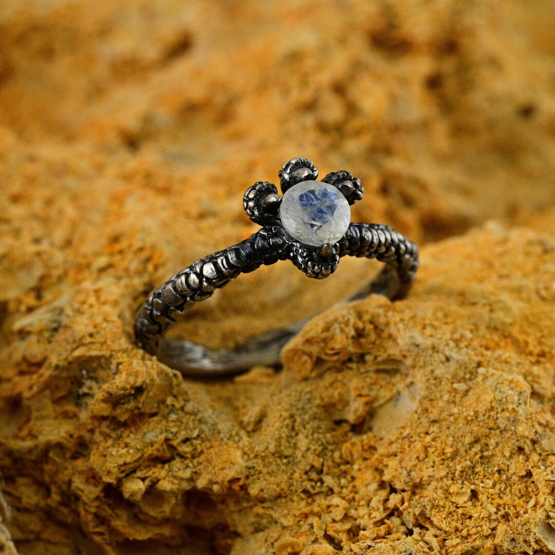 Moonstone Dragon Claw Fantasy Wedding Ring in Silver, Simple Woodland ...