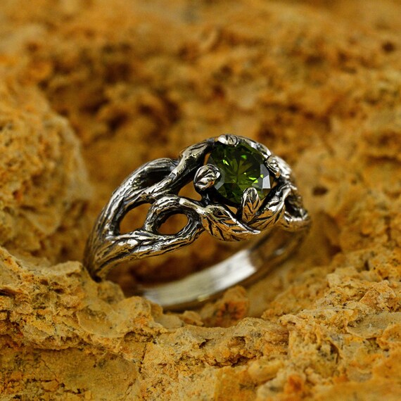 Sterling Silver Vine Leaf and Branch Earrings with Marquise Peridot Sterling Silver Vine Leaf and Branch Earrings with Marquise Peridot