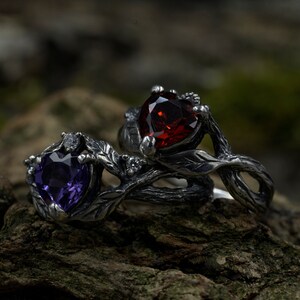 Matching Couple Fantasy Rings With Heart, Whimsical Silver Forest Fairy ...