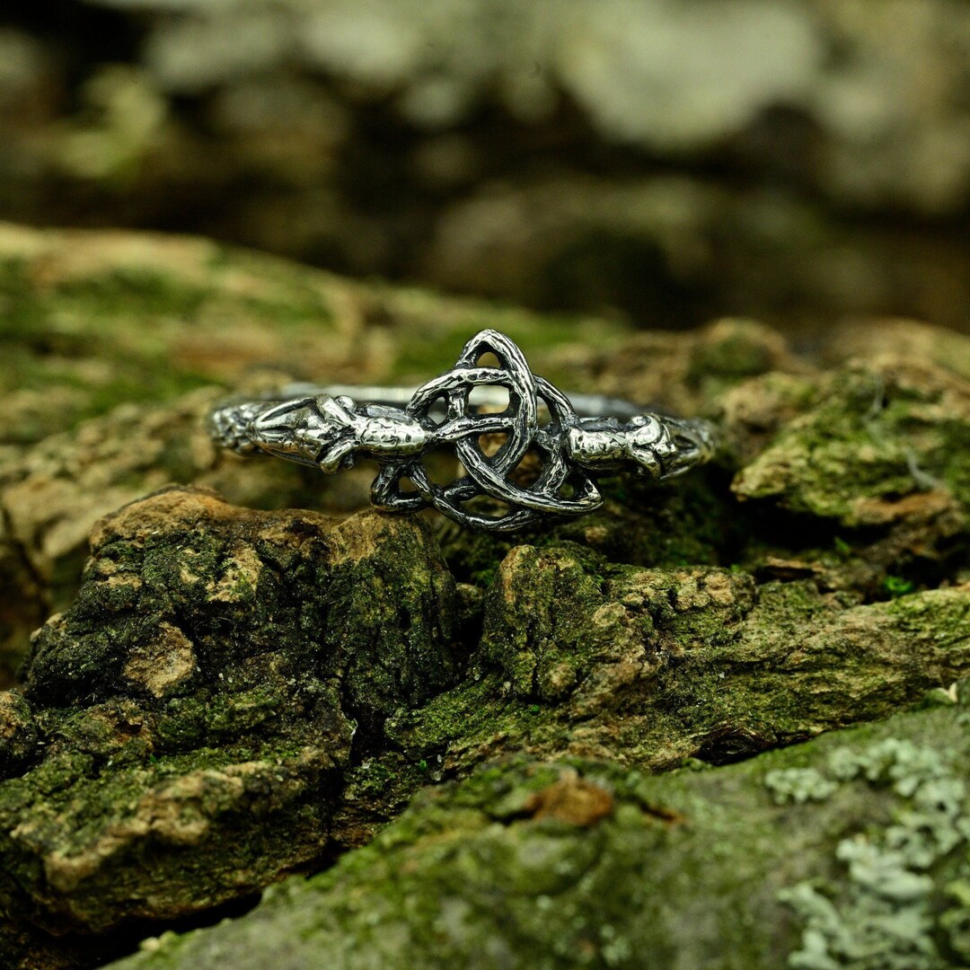 Fantasy Nature Wedding Ring With Celtic Dragon, Unique Forest Viking ...