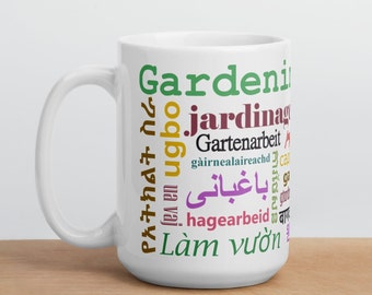 Gardening Translated White glossy mug
