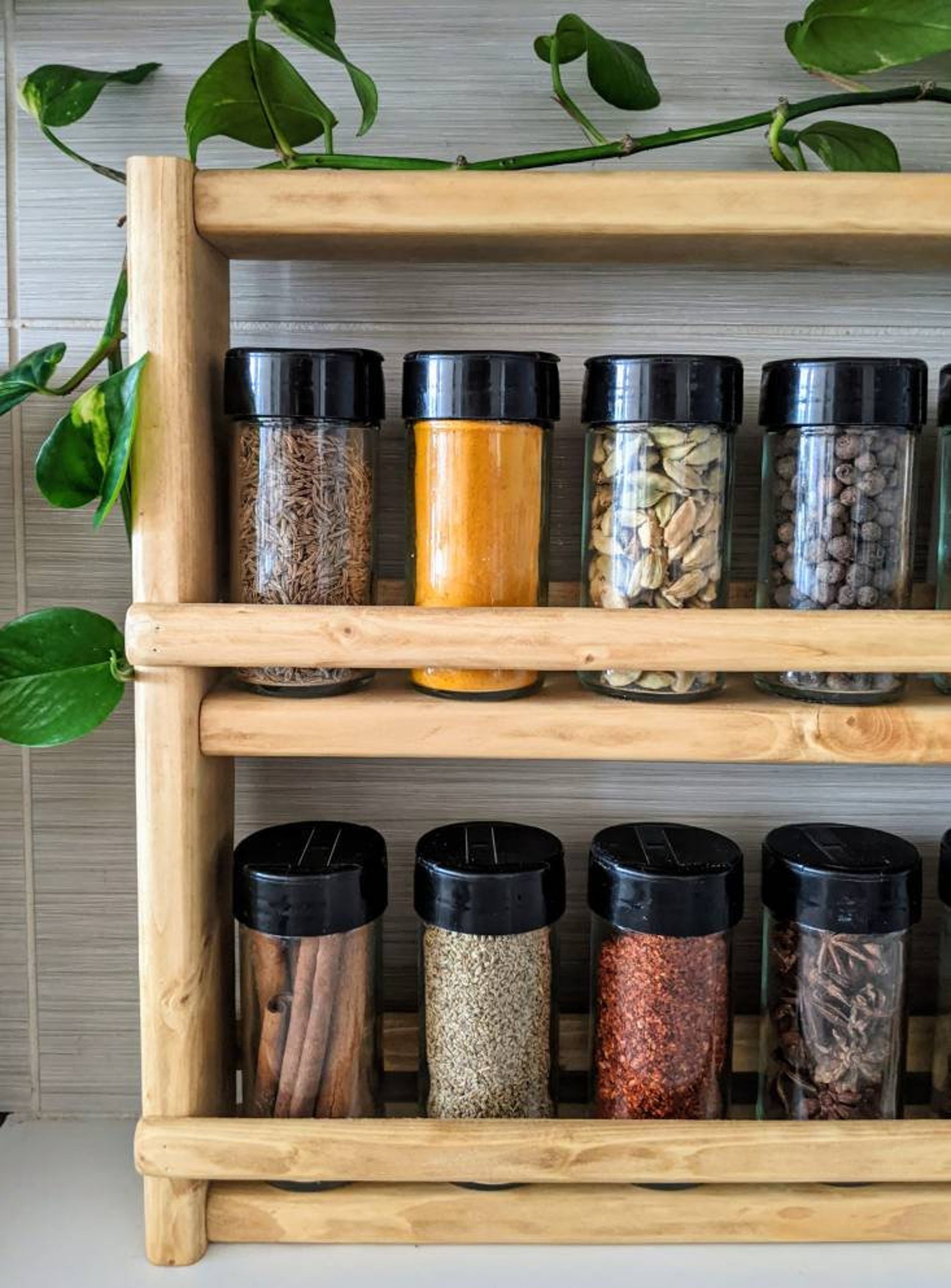 Countertop Spice Rack Wooden Shelf Kitchen Organization Etsy