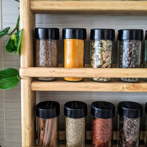 Countertop Spice Rack · wooden shelf · kitchen organization ideas · essential oil rack · organize spices · wood spicerack · jar shelf ·