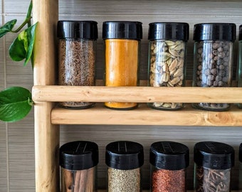 Countertop Spice Rack · wooden shelf · kitchen organization ideas · essential oil rack · organize spices · wood spicerack · jar shelf ·