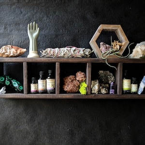 NEW 5-tier Ladder Shelf · choice of finish · essential oil shelf · geometric wood art · crystal display shelf · skinny shelf