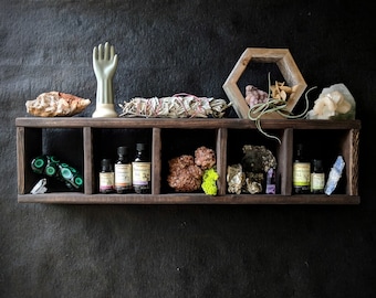 NEW 5-tier Ladder Shelf · choice of finish · essential oil shelf · geometric wood art · crystal display shelf · skinny shelf