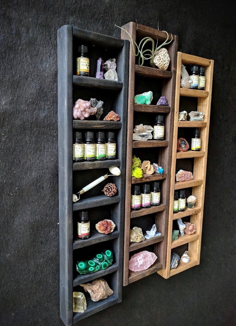 7-tier Ladder Shelf · choice of finish · essential oil shelf · geometric wood art · crystal display shelf · skinny shelf image 5