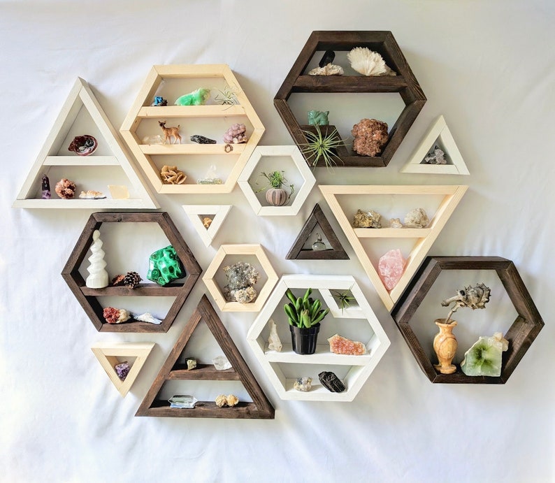 7-tier Ladder Shelf · choice of finish · essential oil shelf · geometric wood art · crystal display shelf · skinny shelf image 9