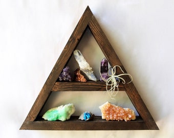 ONE Triangle Shelf · choose your finish · geometric wood art · crystal display shelf · whitewashing · wood wall art · small boho shelving