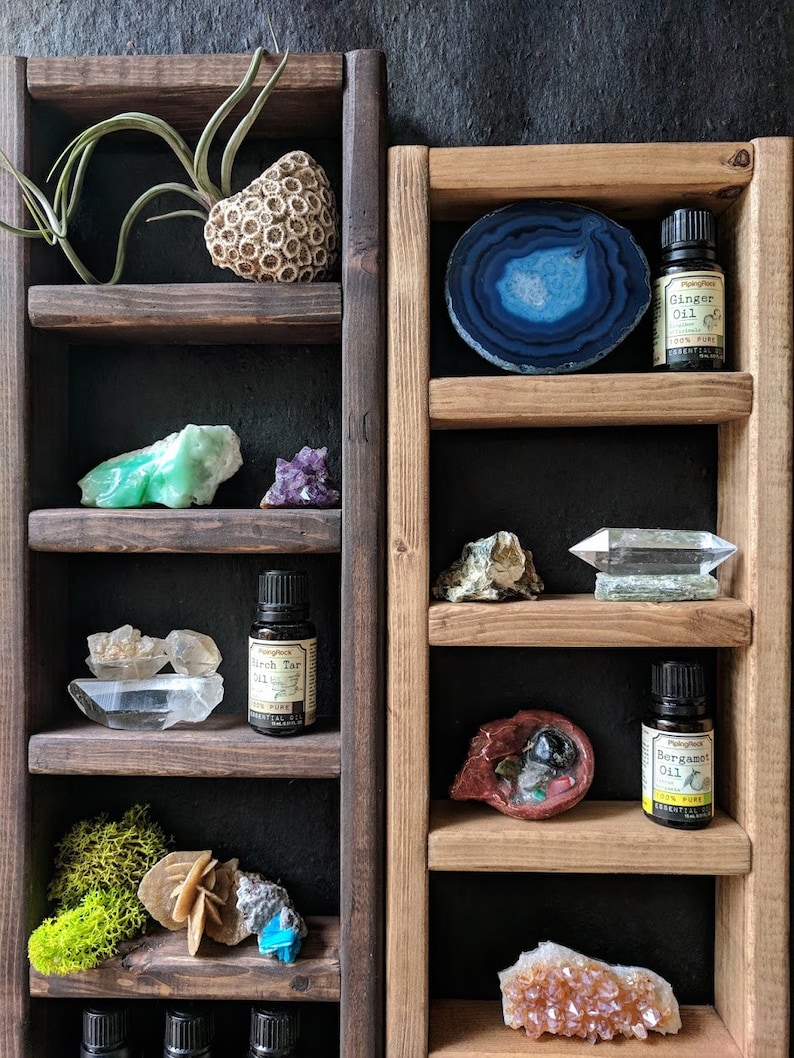 7-tier Ladder Shelf · choice of finish · essential oil shelf · geometric wood art · crystal display shelf · skinny shelf image 3