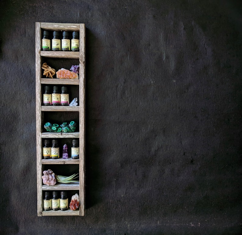 7-tier Ladder Shelf · choice of finish · essential oil shelf · geometric wood art · crystal display shelf · skinny shelf image 7