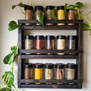 Wall Spice Rack Wooden Shelf Kitchen Organization Idea Essential Oil Rack Kitchen Shelves Spices Pantry Organization Jar Shelf Etsy