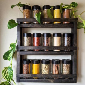 Wall Spice Rack · wooden shelf · kitchen organization idea · essential oil rack · kitchen shelves · spices · pantry organization · jar shelf