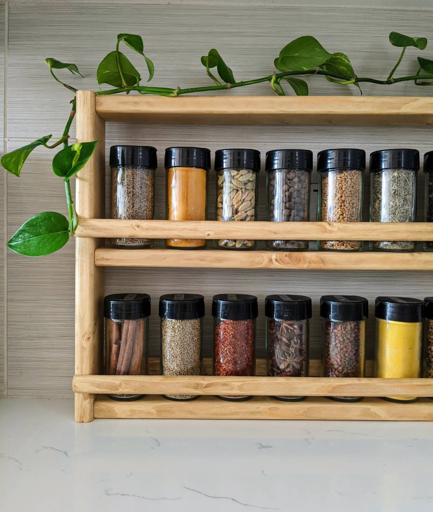 Countertop Spice Rack Wooden Shelf Kitchen Organization Ideas Essential Oil Rack Organize Spices Wood Spicerack Jar Shelf Etsy