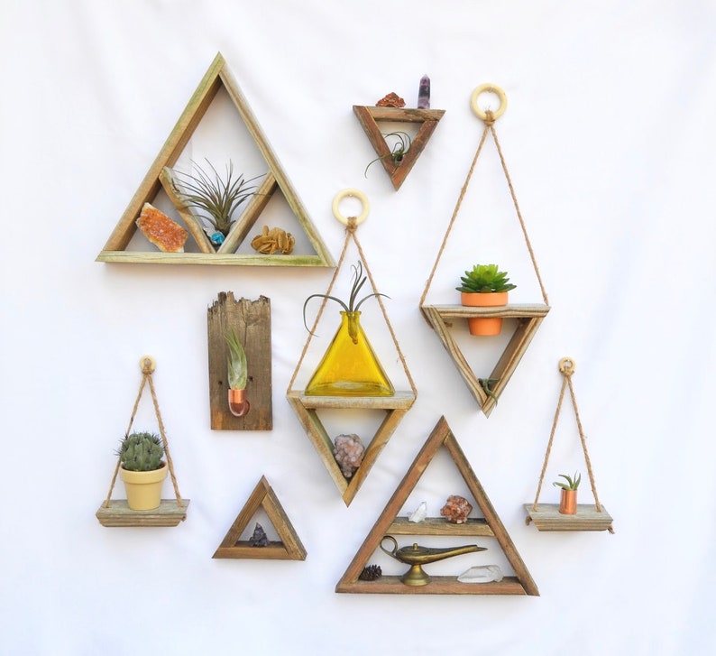 7-tier Ladder Shelf · choice of finish · essential oil shelf · geometric wood art · crystal display shelf · skinny shelf image 8